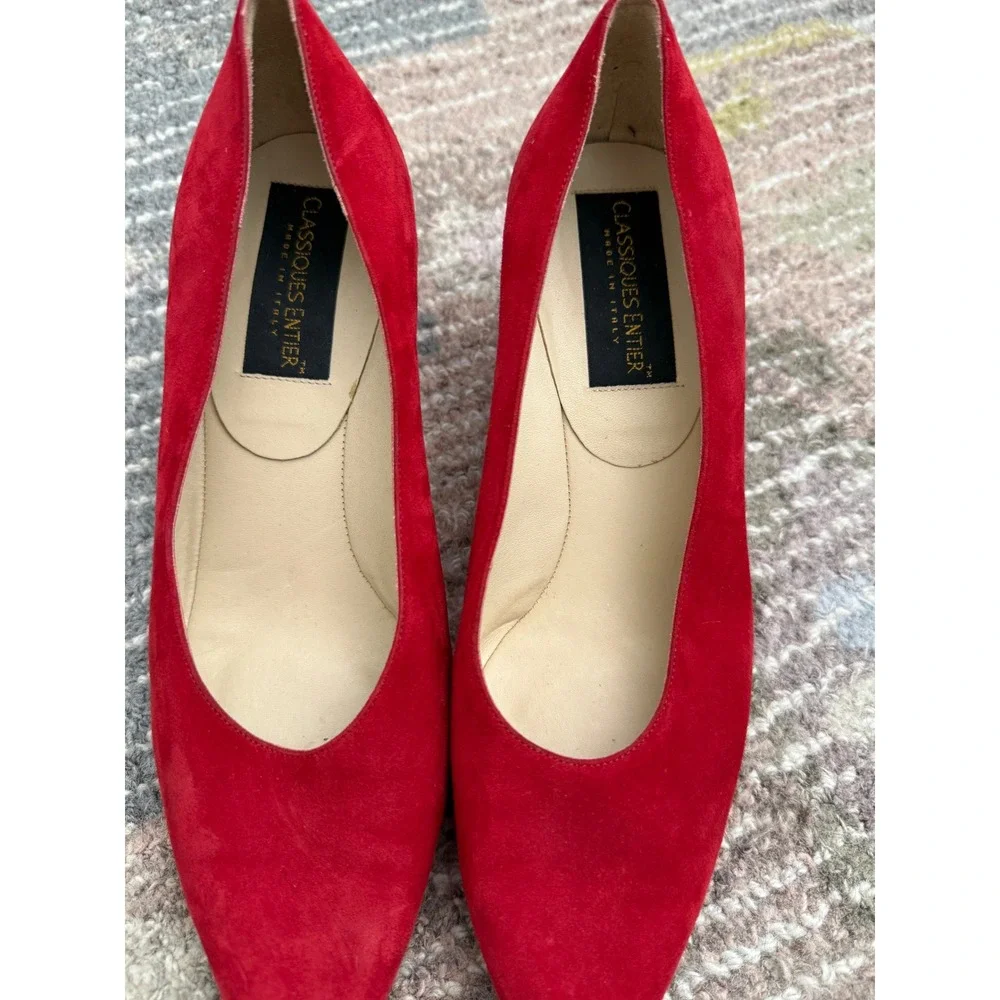 Classiques Entier Red Suede Pumps 7C Made in Italy Leather Vintage Heels